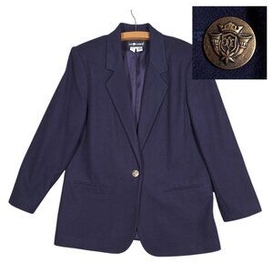 Sag Harbor Womens Wool Blazer Navy Blue 90s Academia Preppy Old Money 14 Lg Vtg